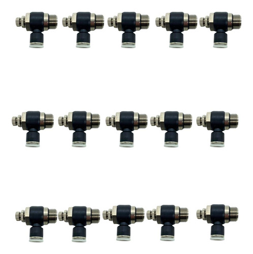 Kit 15 Unid Reguladora De Fluxo Pneumático 10mm X R. 1/2 Bsp