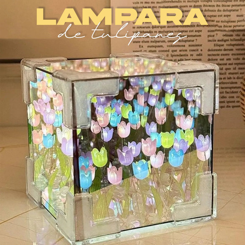 Luz Lámpara Noche Flor Tulipanes Cubo Kimhi Con Espejo Romántica Lampara De Mesa Decoración Escritorio Dormitorio Color Rgb