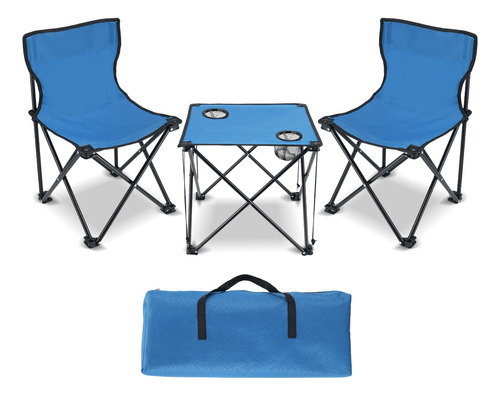 2 Sillas Con Mesa Plegable De Jardin Playa Camping Exterior