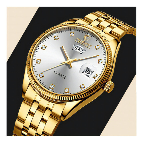 Relojes de cuarzo luminosos con calendario de negocios con fondo plateado y dorado