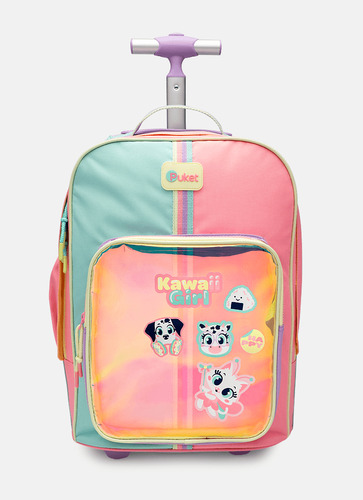 Mochila Com Rodinha Color Block Rosa Puket