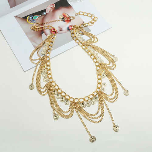 Cadena De Cintura Multicapa Joyería Moda Moneda Dorada