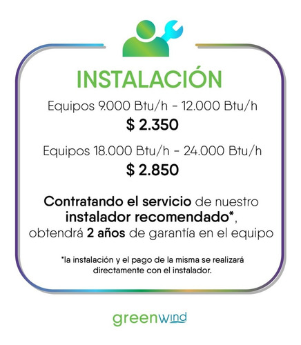 Aire Acondicionado Greenwind 18000 Btu