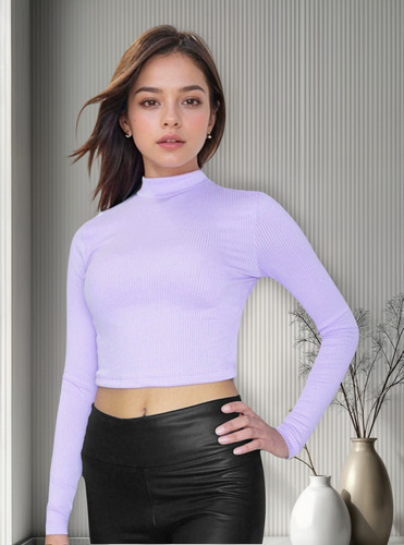 Suéter Crop Top Para Mujer Cuello Alto