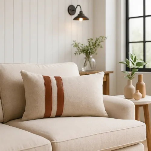 Almofada Retangular Decorativa Linho Couro Luxo 30x50cm Bege Couro Marrom