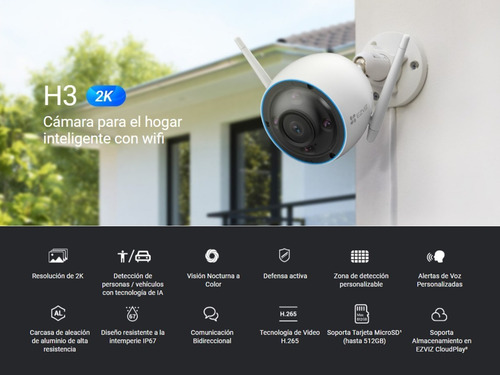 H3 Cámara De Seguridad Inalámbrica Wifi Ezviz 3mp, 2k, Ip67