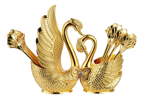 Soporte Base Cisne Con 6 Tenedores Y 3 Cucharas Dorado