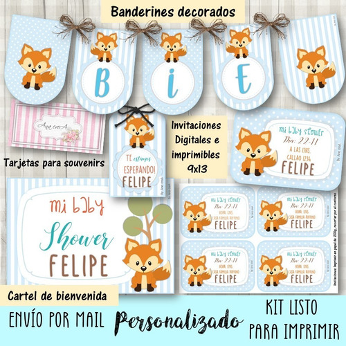Kit Personalizado Imprimible Zorrito #8 Baby Shower Cumple