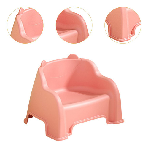 Taburete Pequeño Con Respaldo, Reposapiés Estable, Rosa