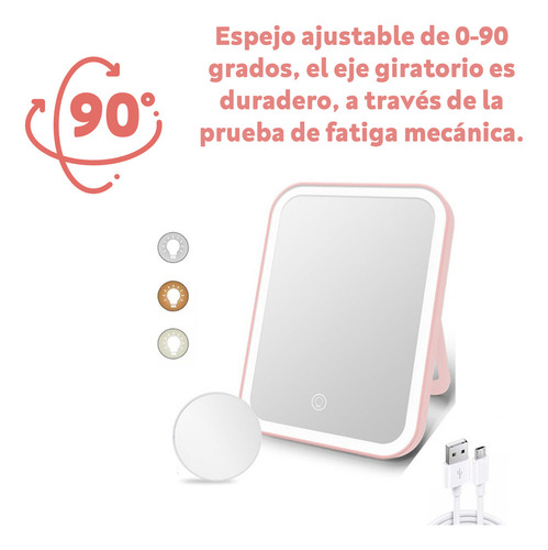 Espejo Táctil Con Luz Led Para Maquillaje Hd 3 Niveles