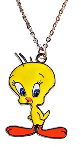 Looney Tunes Tweety Bird Silvertone/enamel Pendant Necklace