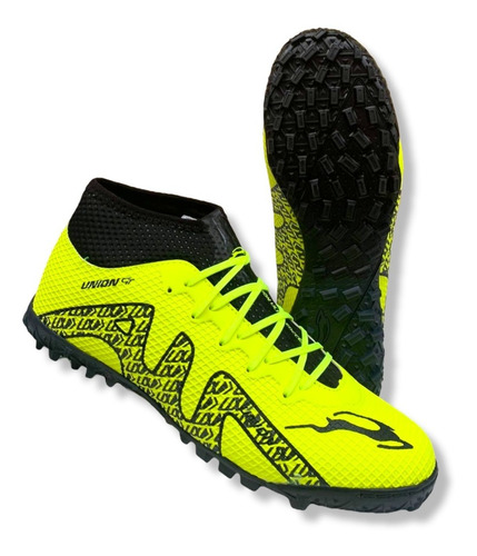 Tenis Futbol Rapido Fut7 Union Neon Negro Cosidos 