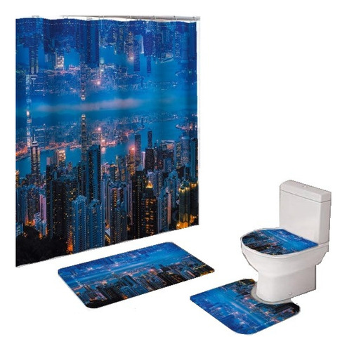 Set De Baño 4 Piezas /cortina/ Alfombra Ducha-wc / Fundatapa