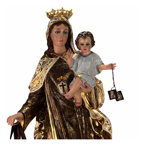 Virgen Del Carmen 130cm Estofada En Hoja De Oro