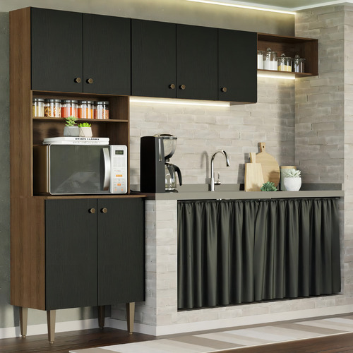 Cocina Integral Completa Modular Madesa Gourmet 235cm Mn Color Marrón/Negro