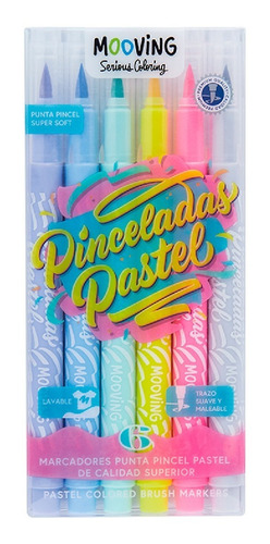 Marcadores Pastel Mooving Punta Pincel X 6 Colores