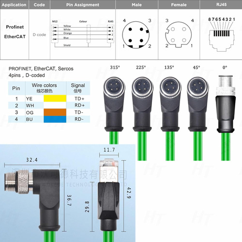 Conmutador Ethernet Profinet Ethernet/ip Ethercat, M12, 4 Pi