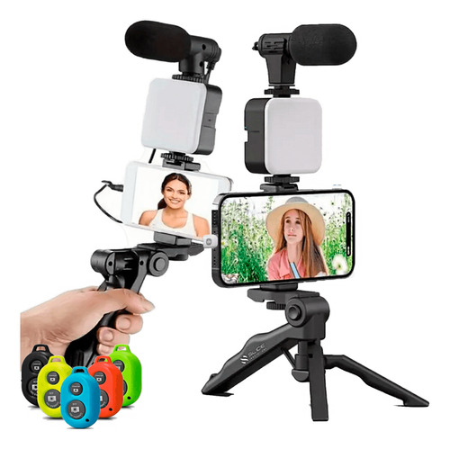 Kit Youtuber Live Vlog Tripé Celular Suporte Led Microfone