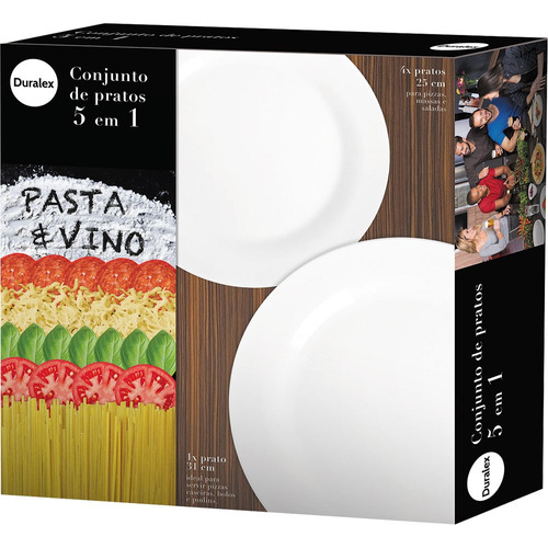 Conjunto 5 Pratos De Vidro Para Pizza Pasta E Vino Nadir