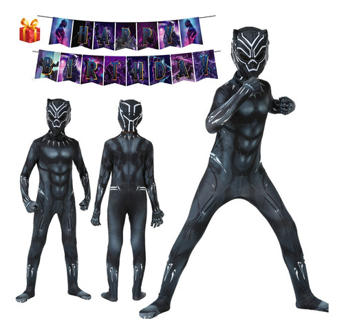 Black Panther Disfraz,pantera Negra Niño Cosplay Ropa+tirar De La Banderaropa Cos Para Niñostraje De Actuación