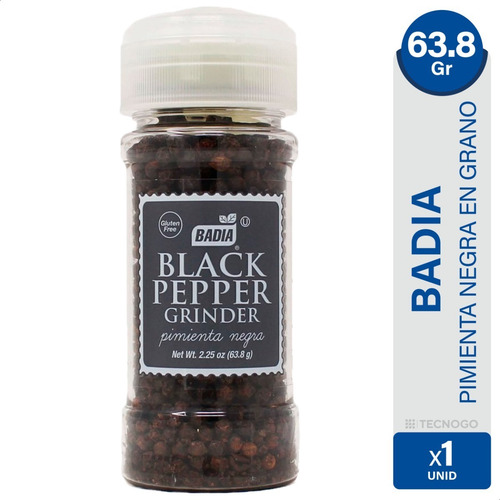 Imagen 1 de 7 de Pimienta Negra Grano Molinillo Badia Libre Gluten Sin Tacc