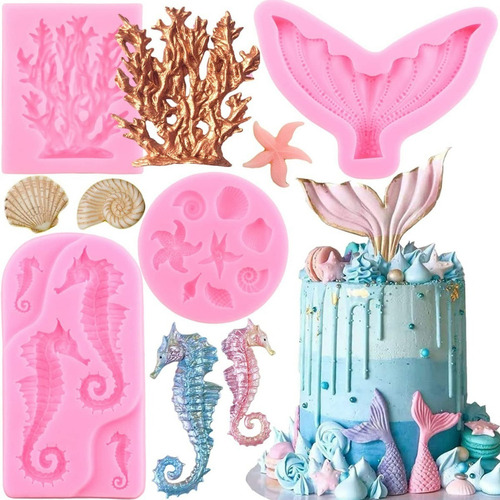 4pcs Molde De Silicona Temas Marinos Coral Cáscara Fondant