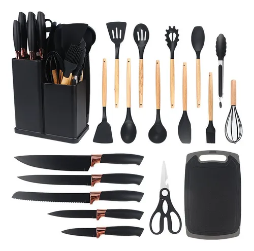 19 Peças Kit Utensilios Cozinha Tábua Em Silicone Espátula 