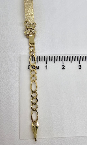 Esclava Pulsera Bebé Oro 10k Tejido Figaro 12.5cm Mariposa