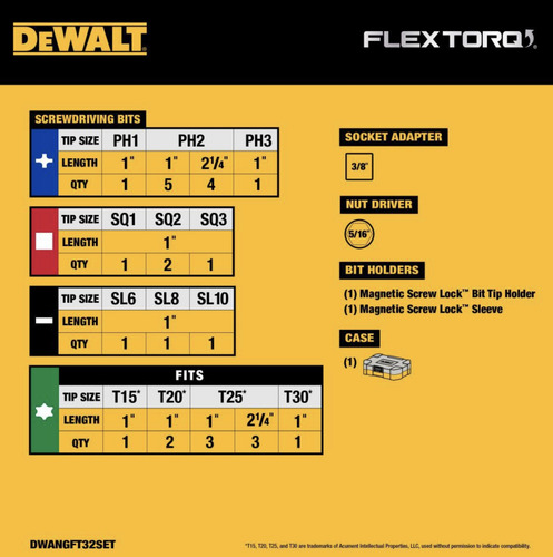 Set Puntas Para Atornillador 1/4 De 32 Pz Flextorq Dewalt