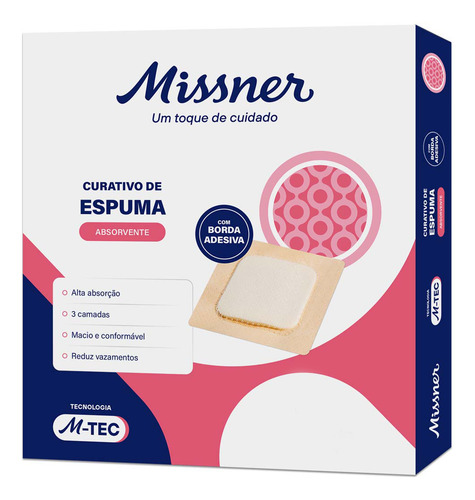Curativo De Espuma Absorvente 10x10 Feridas 5 Unid Missner