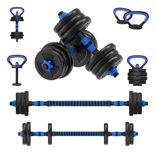 Halteres Kettlebell Barbell Regulável Até 10kg Kit 17 Peças