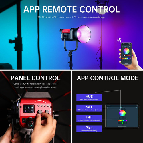 Lámpara De Vídeo Gvm 300c Rgb 300w Studio Con Soporte Bowens