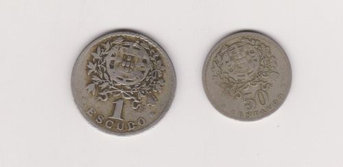 Lote 2 Moneda Portugal 50 Ctvs Año 1927 + 1 Escudo Año 1928
