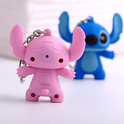 Chaveiro Stitch Figure com luz LED e som rosa