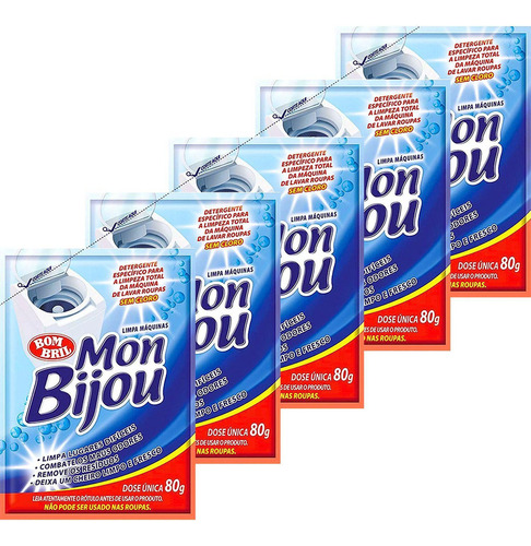 Kit 5 Detergente Limpa Maquinas Mon Bijou 80gr Dose Unica