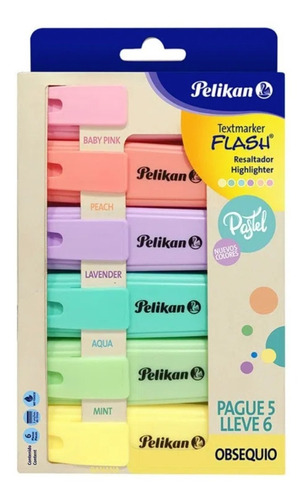 Resaltador Pastel Flash Pelikan Caja *6 Uds X 10 Cajas