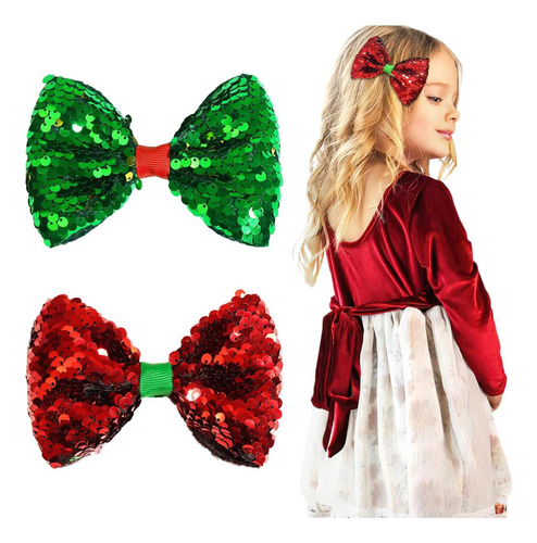 Yxiang Navidad 5 Pulgadas Sparkle Glitter Bows Clips Para Ni