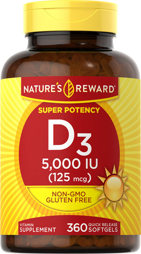 Nature's Reward Vitamina D3-5000 Ui - 360 Capsulas Blandas -