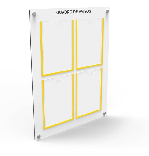 Quadro De Aviso E Gestão Mdf C/ 4 Displays A4 De Acrílico