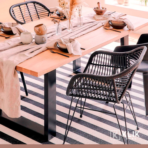Butaca Con Apoyabrazos De Terraza Rattan Grecia Color Negro