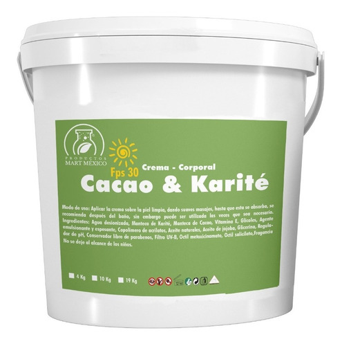  Crema De Cacao Y Manteca De Karité Con Filtro Solar (4 Kg) Tipo de envase Cubeta