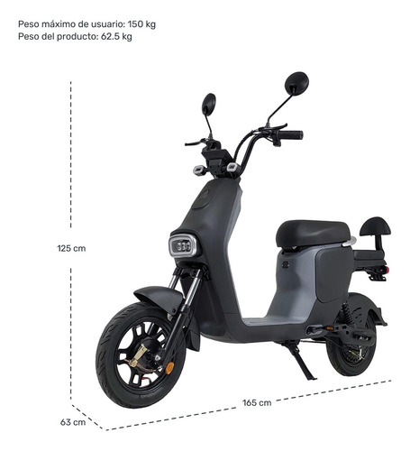 Bicicleta Electrica Scooter 35km/h Autonomia 100km 3 Vel 12v Color Gris Oscuro