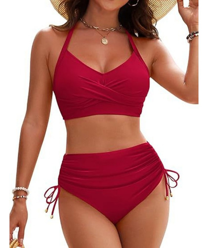 Traje De Baño Con Cordón De Cintura Alta De Dos Piezas