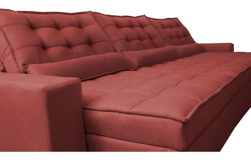Sofá Retrátil e Reclinável 4,12m com Molas Ensacadas Cama Inbox Gold Tecido Suede Velusoft Vermelho