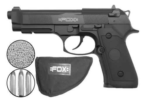 Pistola Co2 Fox Replica Beretta 92 Semi Automatica + Funda Negro 4.5 Mm