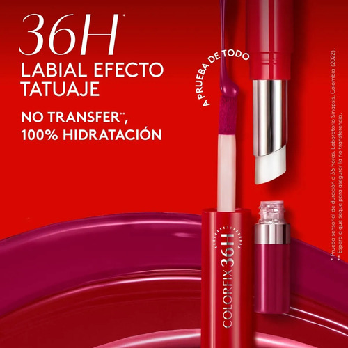 Labial Colorfix Dúotatoo Esika Color Intenso Ylarga Duración Rojo Profundo