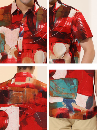Camisa Con Bloques De Color Geométrico Irregular Manga Corta