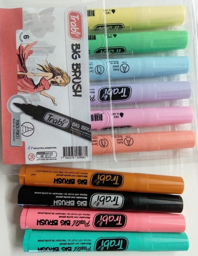 Marcadores Punta Pincel Trabi X 10 Unid, Pastel Big Brush