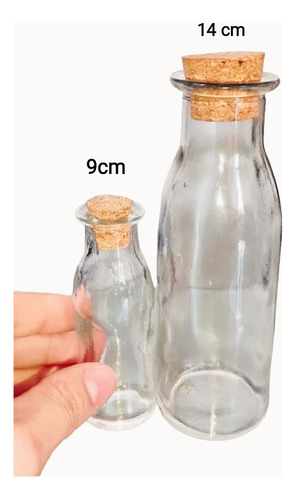 Botella De Vidrio Envase Tapa Corcho 9cm Bautizo 6und