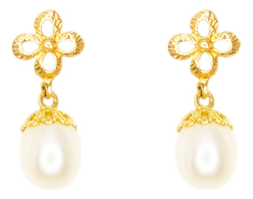 Aretes Colgantes De Oro 14k Con Perlas Naturales